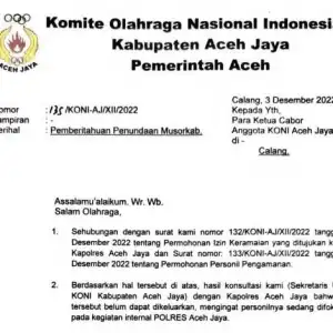 Musorkab KONI Aceh Jaya Ditunda, Sejumlah Cabor Kecewa