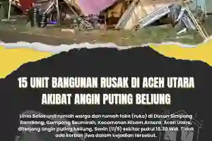 Belasan Ruko dan Rumah Warga di Aceh Utara Diterjang Angin Puting Beliung