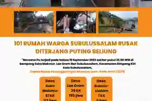 101 Rumah Warga Subulussalam Rusak Diterjang Puting Beliung