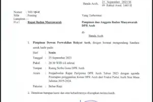 Pimpinan DPRA Rapat Banmus Tetapkan Jadwal Pergantian Pon Yaya
