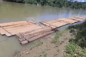 Rakit Kayu di Sungai Tamiang
