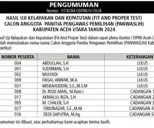 Komisi I DPRK Tetapkan Lima Komisioner Panwaslih Aceh Utara�