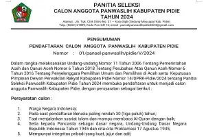 Pansel Buka Pendaftaran Calon Panwaslih Pidie untuk Pilkada 2024