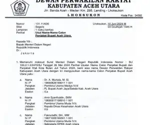 DPRK Serahkan Tiga Nama Calon Pj Bupati Aceh Utara ke Kemendagri