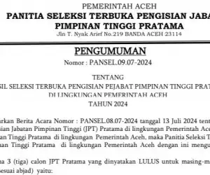 Daftar 3 Peserta Terbaik Seleksi Pejabat Eselon II Pemerintah Aceh