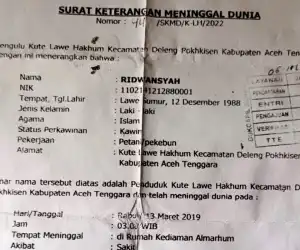 Oknum Kepala Desa Terbitkan Surat Keterangan Meninggal Dunia Padahal Pemilik Nama Masih Hidup di Aceh Tenggara