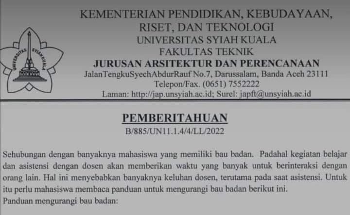 Dosen Arsitektur USK Keluhkan Bau Badan, Minta Mahasiswanya Mandi Teratur