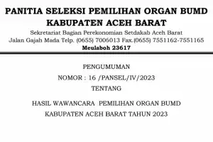 Enam Pelamar Lulus Seleksi Wawancara Calon Pejabat Dua BUMD Aceh Barat