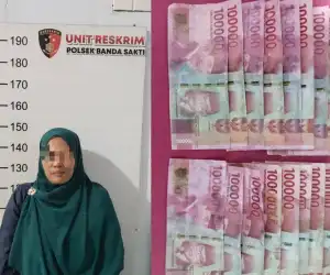 Seorang IRT Ditangkap Polisi Diduga Edar Uang Palsu di Mall Suzuya Lhokseumawe